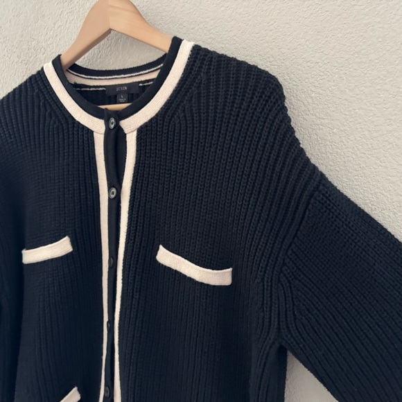 J. Crew Front Pocket Lady Cotton Cardigan Sweater Black Knit Preppy Classic Chic - Picture 10 of 14